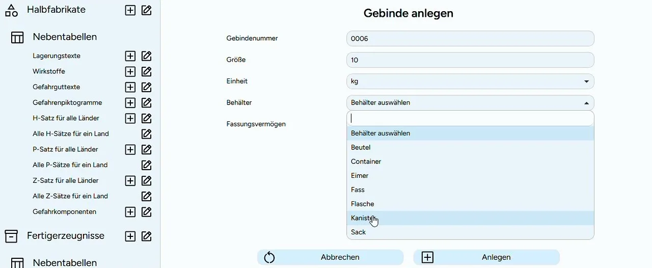 Bildschirmfoto aus dem Video: Gebinde anlegen
